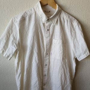 EUC Topo Designs Casual Short Sleeve Camp Shirt Ivory White Men's Size Large